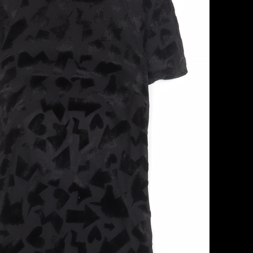 River Island Womens Black Geometric Polyester A-Line Size 8 Boat Neck Button