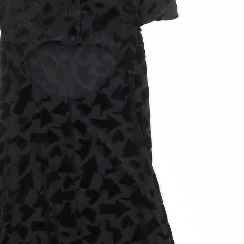 River Island Womens Black Geometric Polyester A-Line Size 8 Boat Neck Button