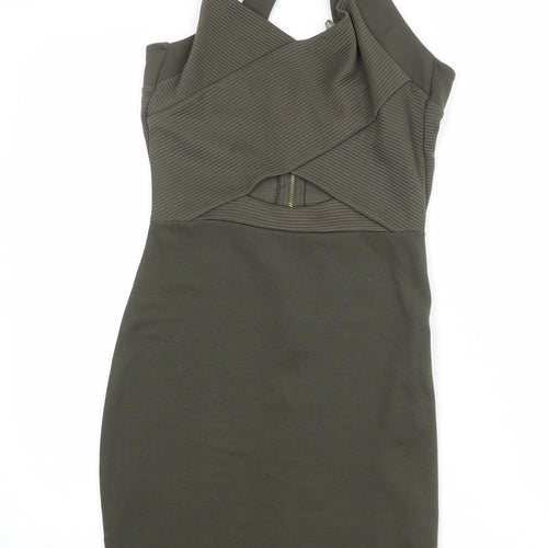 Feight Womens Green Polyester Bodycon Size 10 V-Neck Zip