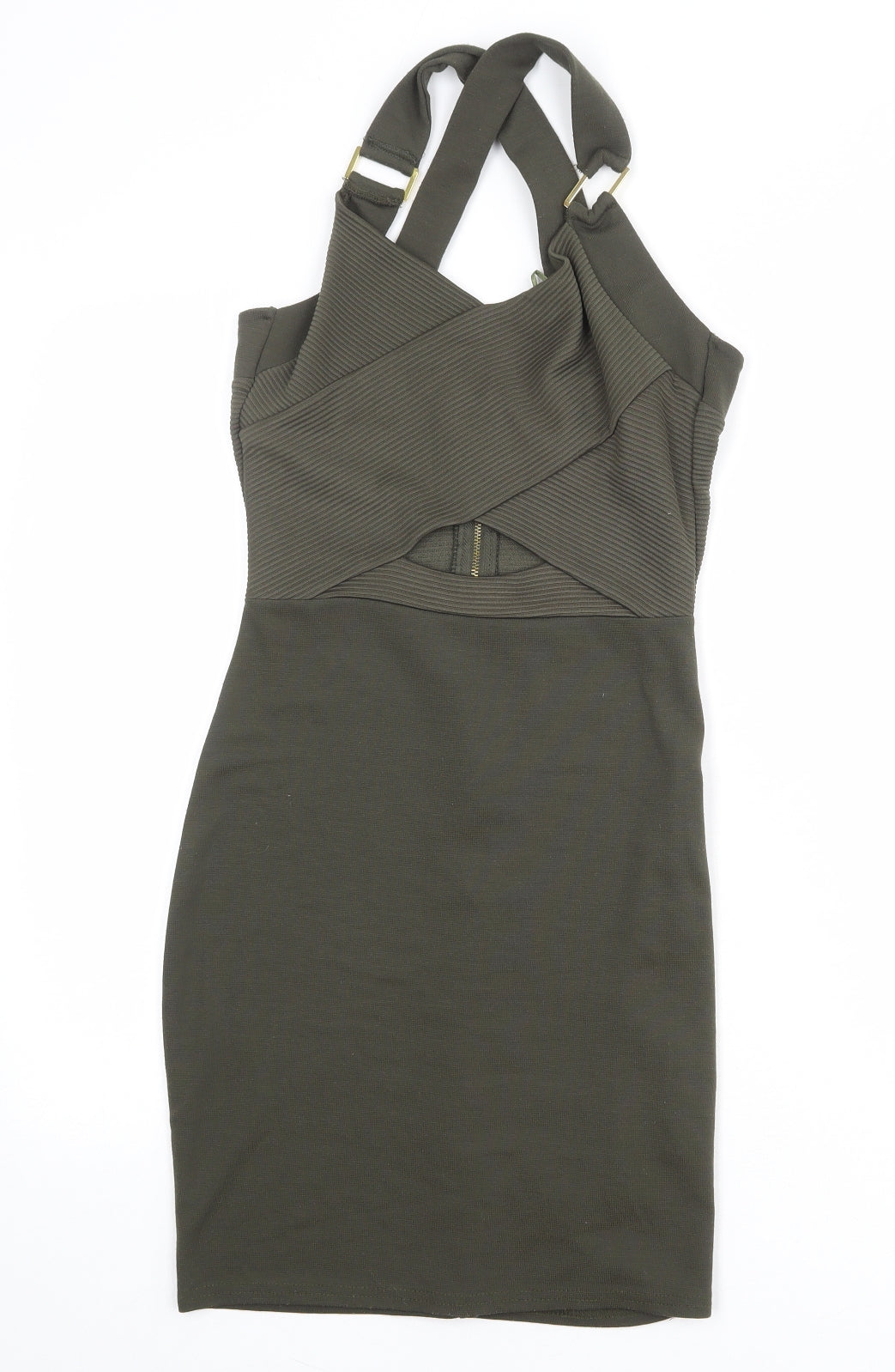 Feight Womens Green Polyester Bodycon Size 10 V-Neck Zip