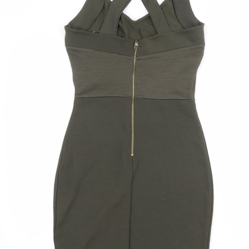 Feight Womens Green Polyester Bodycon Size 10 V-Neck Zip