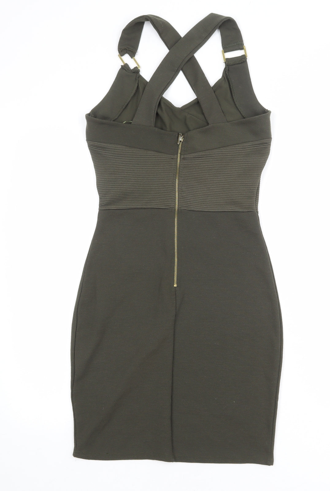 Feight Womens Green Polyester Bodycon Size 10 V-Neck Zip