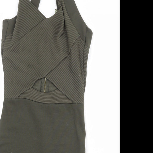Feight Womens Green Polyester Bodycon Size 10 V-Neck Zip
