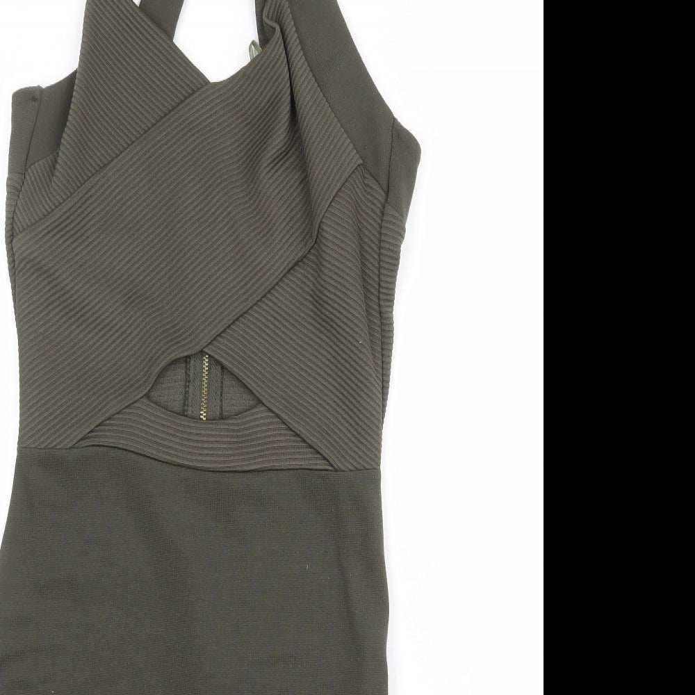 Feight Womens Green Polyester Bodycon Size 10 V-Neck Zip