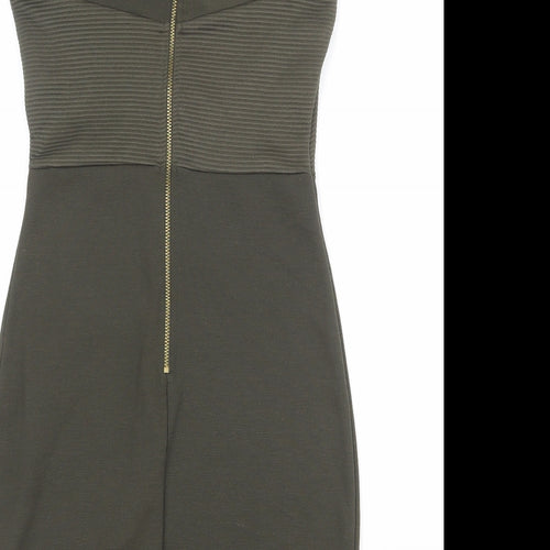 Feight Womens Green Polyester Bodycon Size 10 V-Neck Zip