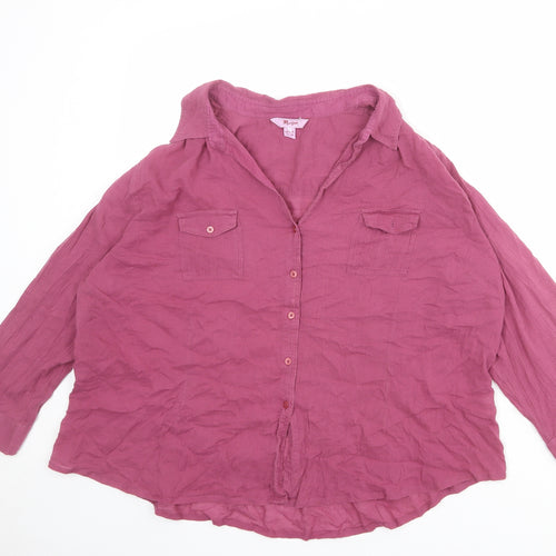 Monsoon Womens Purple 100% Cotton Basic Button-Up Size 20 Collared