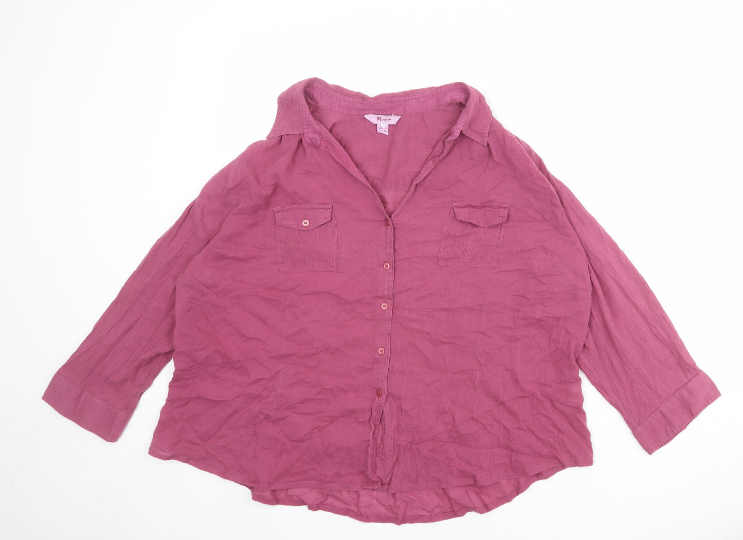 Monsoon Womens Purple 100% Cotton Basic Button-Up Size 20 Collared