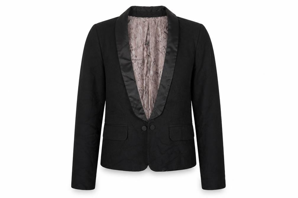 Front view of Topshop women’s black acetate jacket blazer, size UK 8