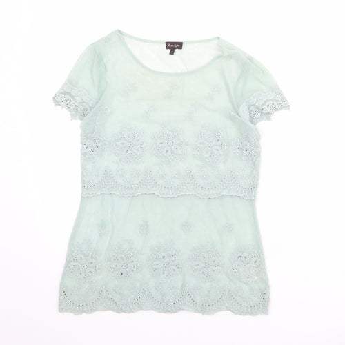 Phase Eight Womens Green Nylon Basic Blouse Size 8 Round Neck - Lace Details