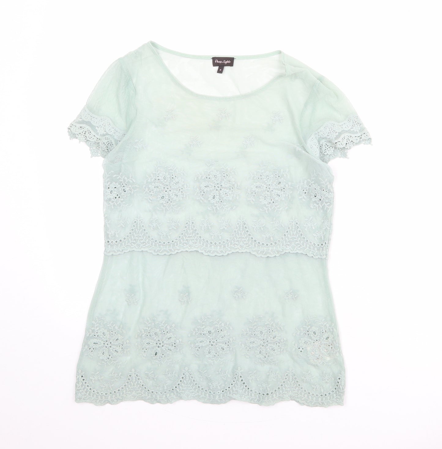 Phase Eight Womens Green Nylon Basic Blouse Size 8 Round Neck - Lace Details