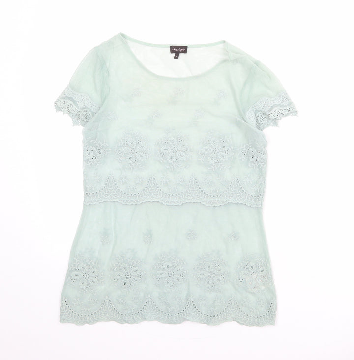 Phase Eight Womens Green Nylon Basic Blouse Size 8 Round Neck - Lace Details