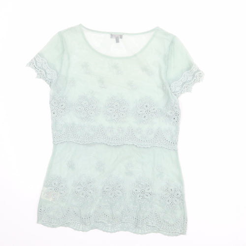 Phase Eight Womens Green Nylon Basic Blouse Size 8 Round Neck - Lace Details