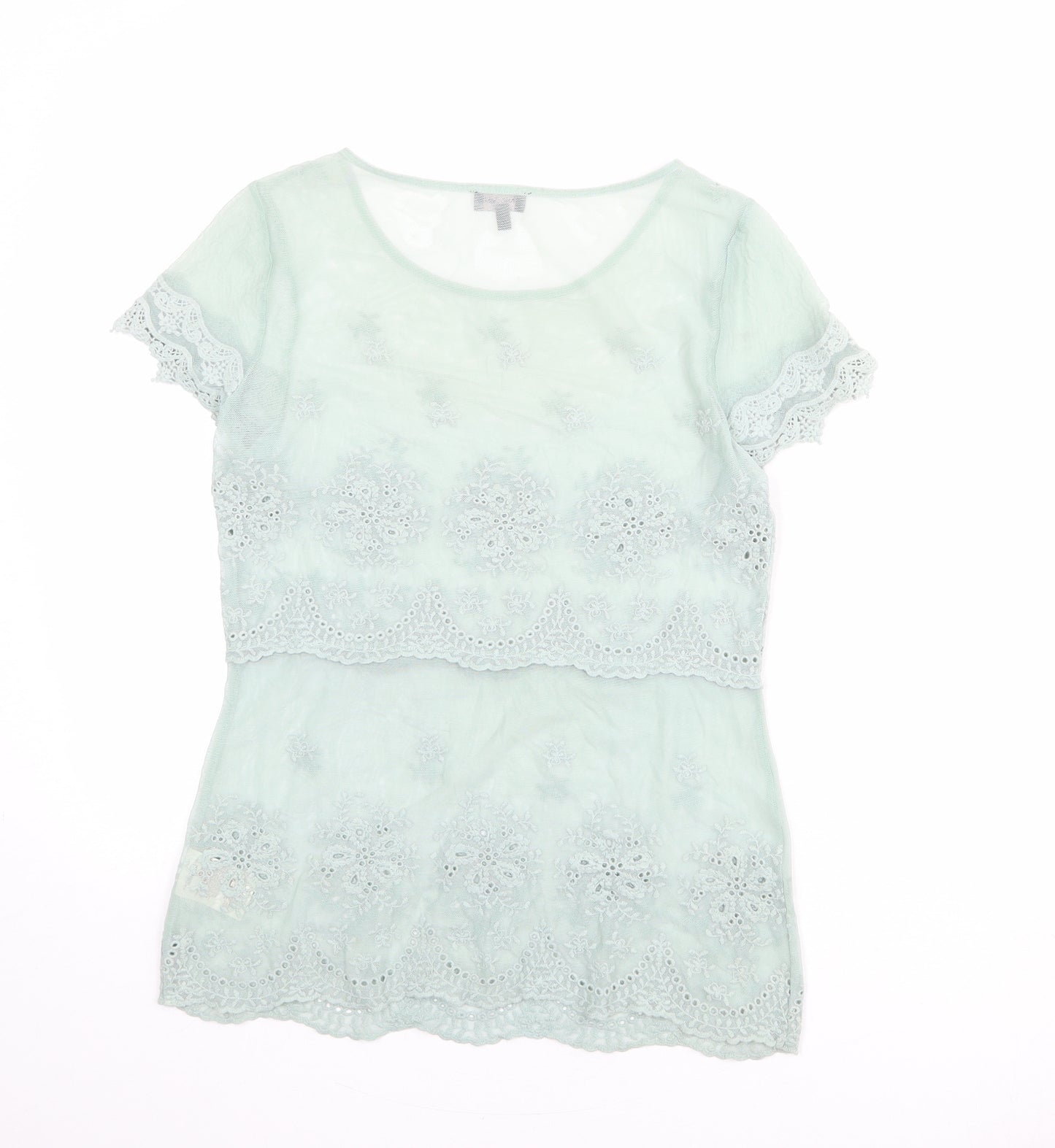 Phase Eight Womens Green Nylon Basic Blouse Size 8 Round Neck - Lace Details