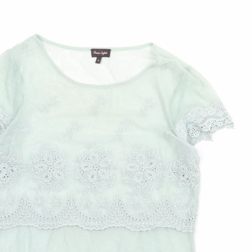 Phase Eight Womens Green Nylon Basic Blouse Size 8 Round Neck - Lace Details