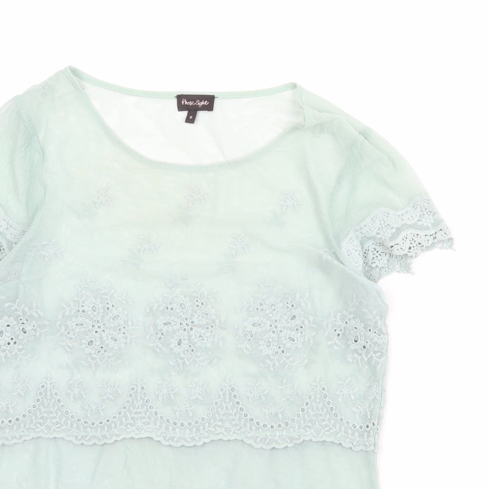 Phase Eight Womens Green Nylon Basic Blouse Size 8 Round Neck - Lace Details