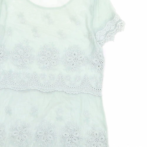Phase Eight Womens Green Nylon Basic Blouse Size 8 Round Neck - Lace Details