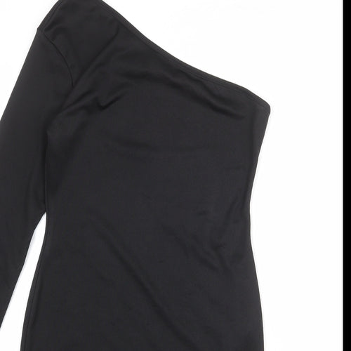 PRETTYLITTLETHING Womens Black Polyester Bodycon Size 12 One Shoulder Pullover