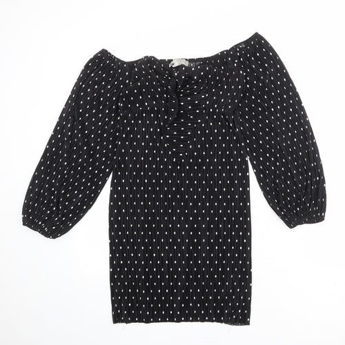 ASOS Womens Black Polka Dot Polyester A-Line Size 6 Off the Shoulder Tie