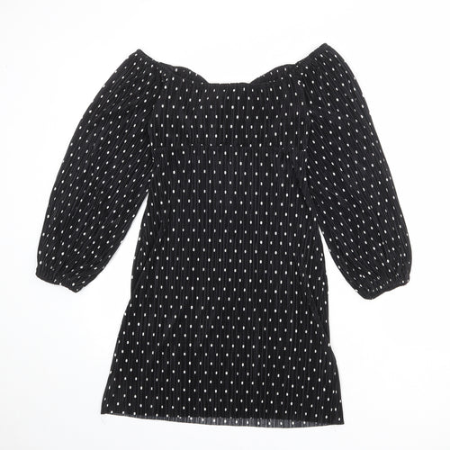 ASOS Womens Black Polka Dot Polyester A-Line Size 6 Off the Shoulder Tie