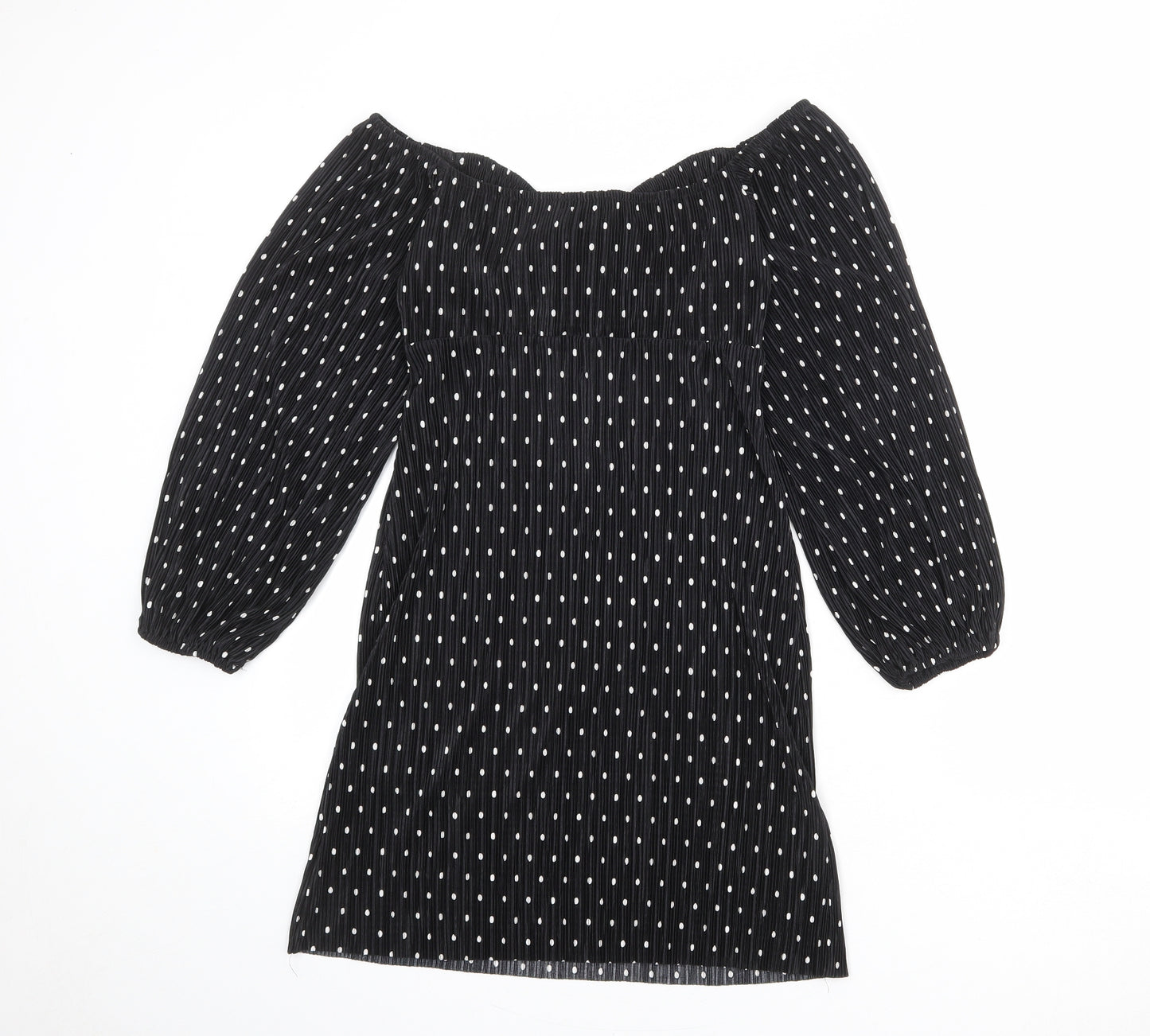 ASOS Womens Black Polka Dot Polyester A-Line Size 6 Off the Shoulder Tie