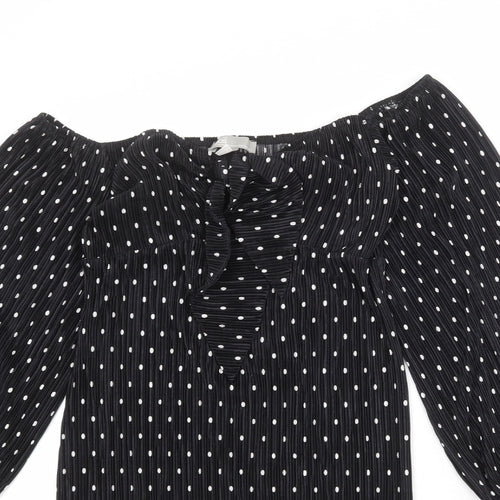 ASOS Womens Black Polka Dot Polyester A-Line Size 6 Off the Shoulder Tie