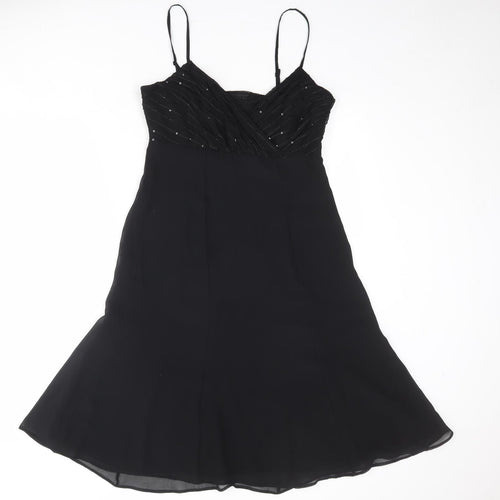 St Michael Womens Black Polyester Slip Dress Size 12 V-Neck Zip