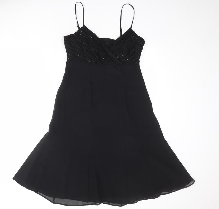 St Michael Womens Black Polyester Slip Dress Size 12 V-Neck Zip