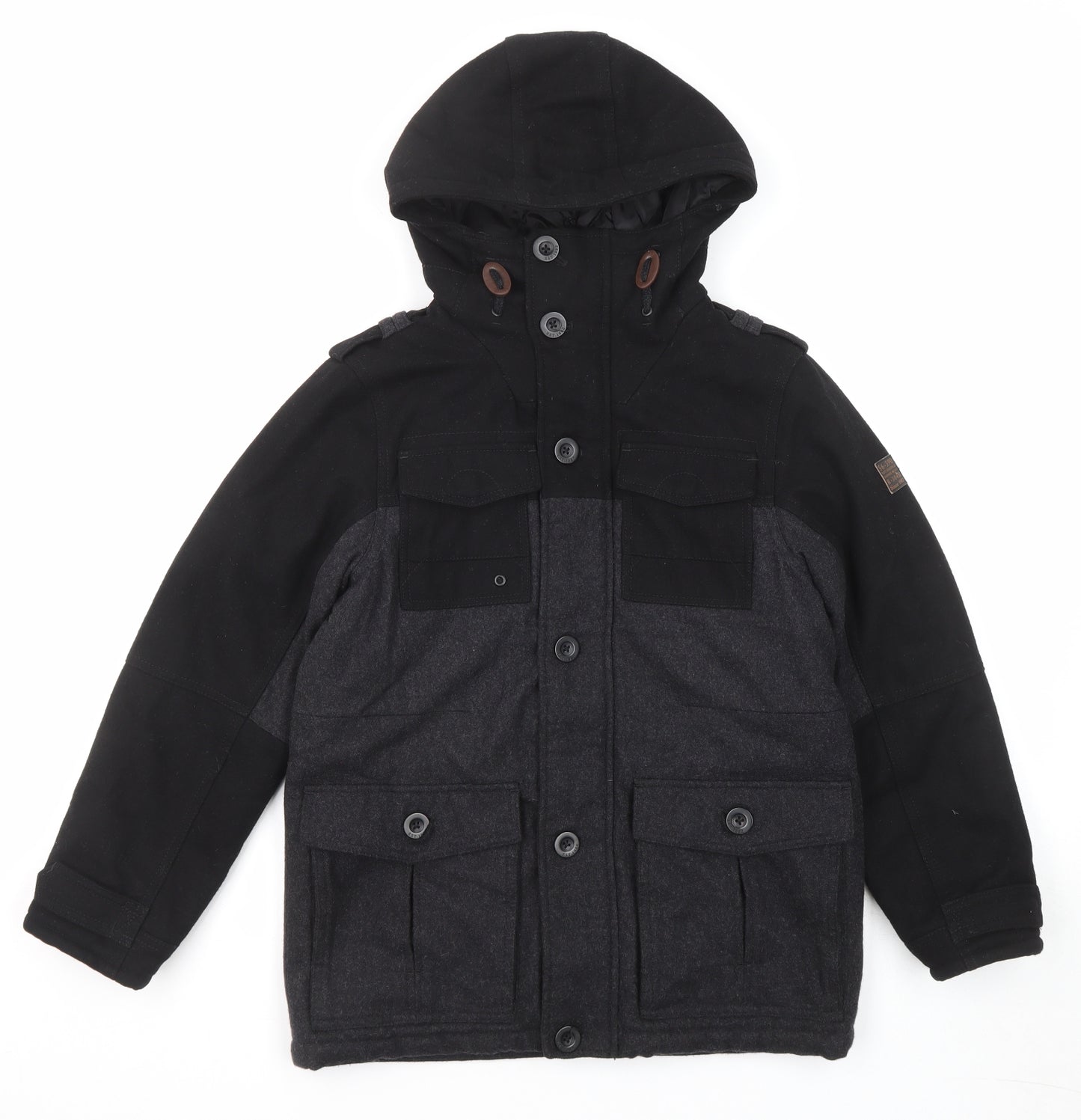 NEXT Boys Black Colourblock Pea Coat Coat Size 10 Years Button