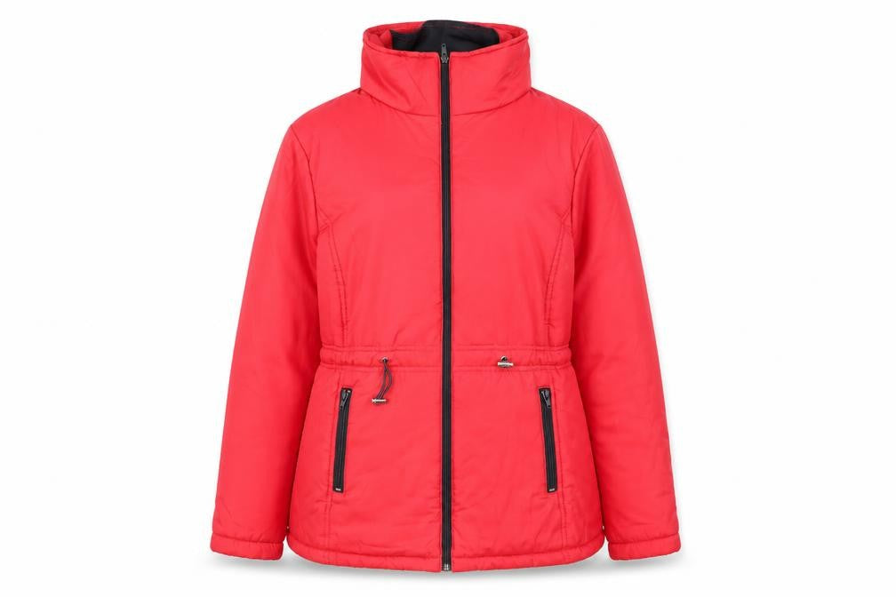 Front view of Anne De Lancay women’s red jacket, size S, zip