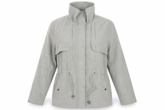 Front view of Authentic women’s green jacket, size UK 10, button