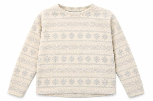 Front view of Gap women’s beige fair isle polyester pullover sweatshirt, size M, pullover