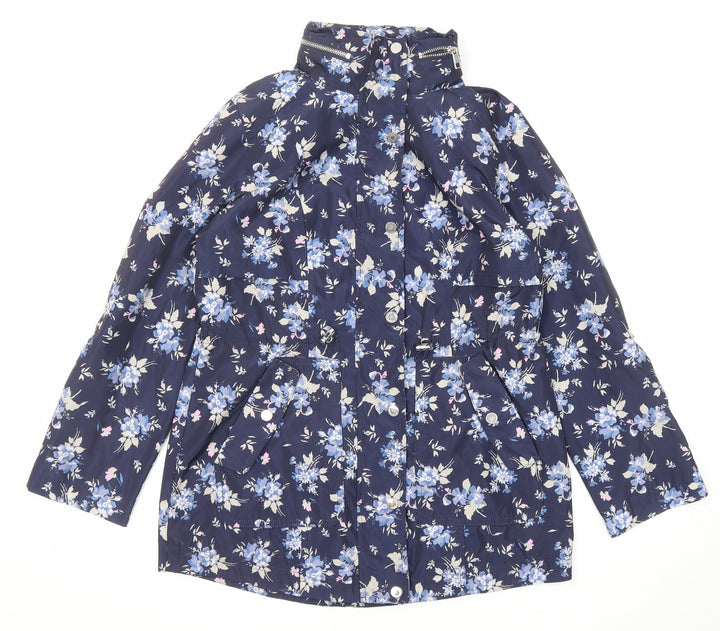 M&Co Womens Blue Floral Jacket Size 8 Zip