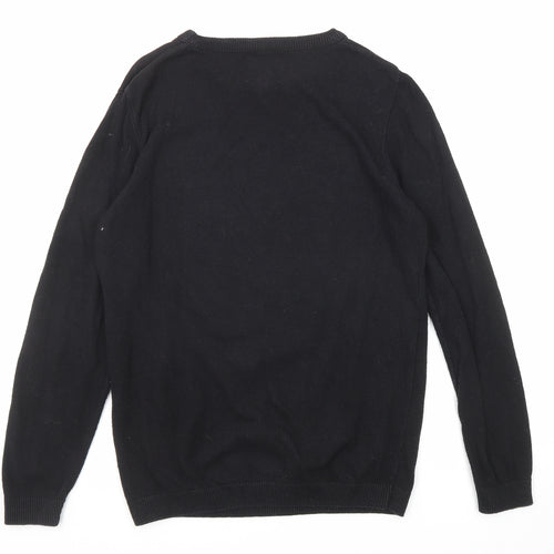 Refectory Mens Black Round Neck Cotton Pullover Jumper Size S Long Sleeve - Cube