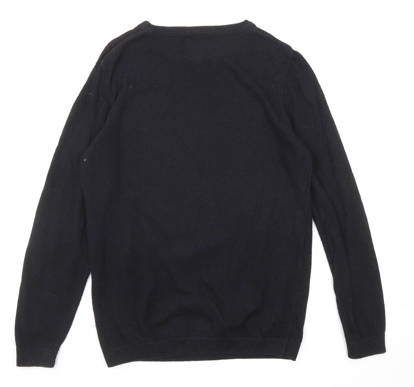 Refectory Mens Black Round Neck Cotton Pullover Jumper Size S Long Sleeve - Cube