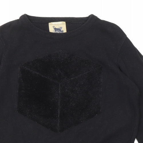 Refectory Mens Black Round Neck Cotton Pullover Jumper Size S Long Sleeve - Cube