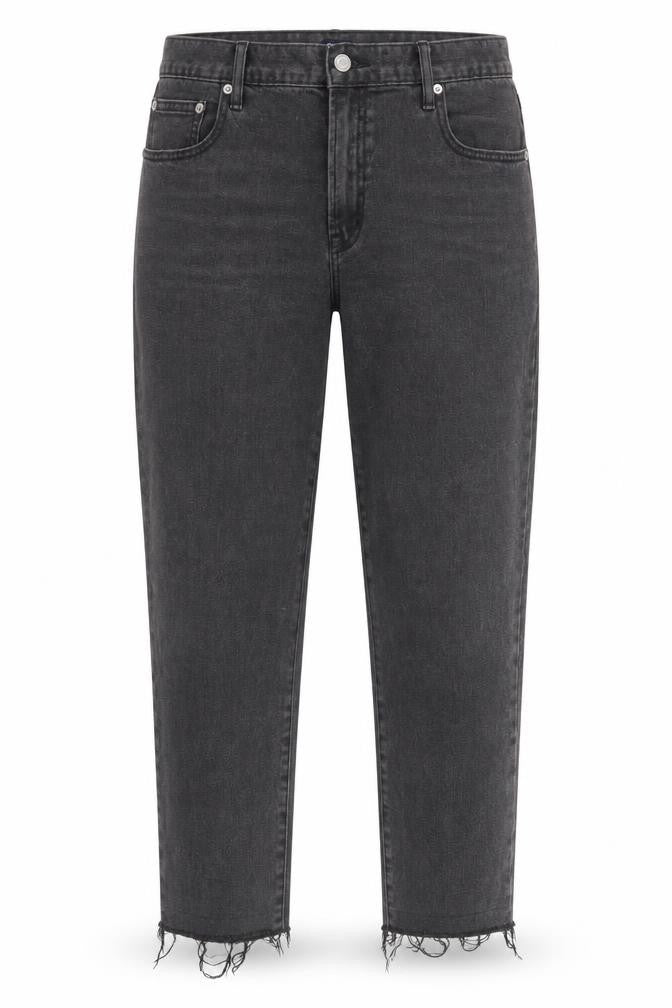 Front view of Gap women’s black cotton straight jeans, size UK 36, in regular zip