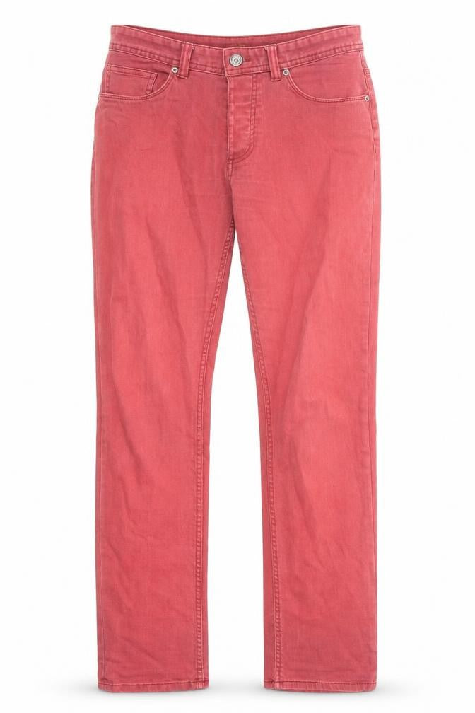 Front view of Conbipel women’s red cotton straight jeans, size UK 32, in regular zip