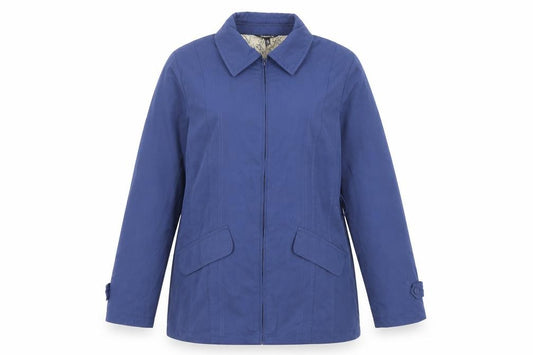 Front view of Janique women’s blue jacket, size UK 12, button