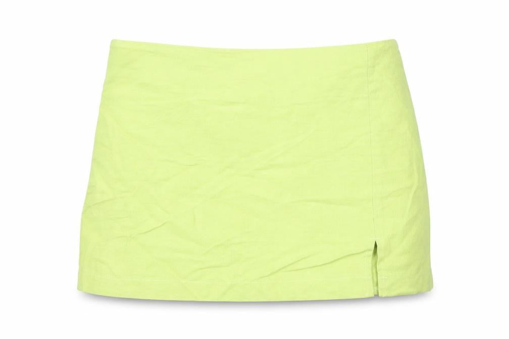 Front view of Light Before Dark women’s green cotton mini skirt, size M, zip