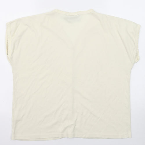 EWM Womens Beige Polyester Basic Button-Up Size 14 V-Neck