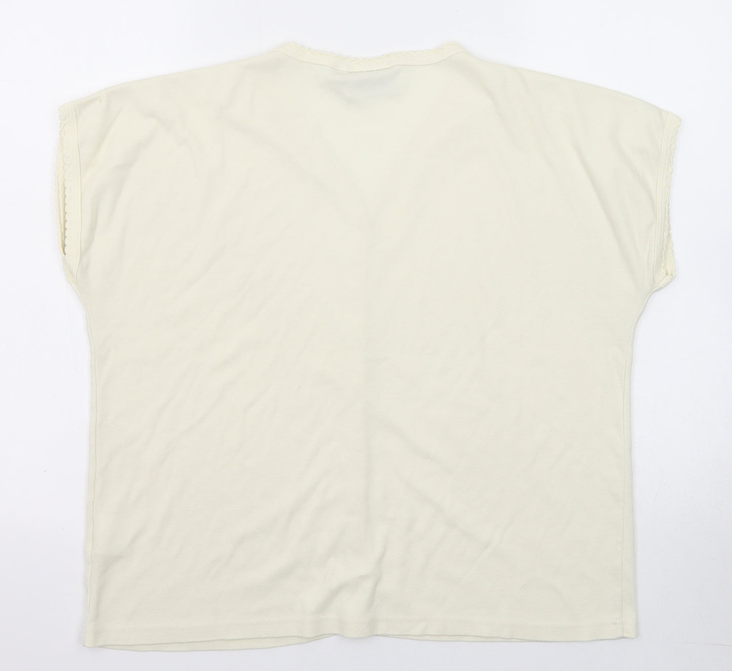 EWM Womens Beige Polyester Basic Button-Up Size 14 V-Neck