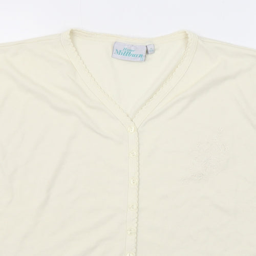 EWM Womens Beige Polyester Basic Button-Up Size 14 V-Neck