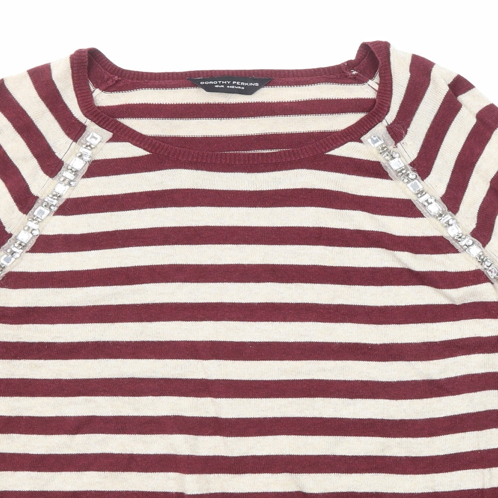 Dorothy Perkins Womens Purple Round Neck Plaid Cotton Pullover Jumper Size 16