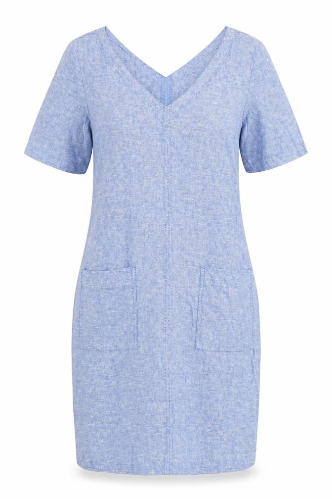 Marks and Spencer Womens Blue Linen Pencil Dress Size 6 V-Neck Pullover