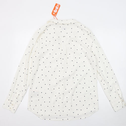 Superdry Womens White Polka Dot Polyester Basic Button-Up Size 10 Collared