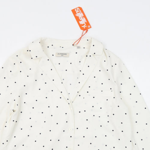 Superdry Womens White Polka Dot Polyester Basic Button-Up Size 10 Collared