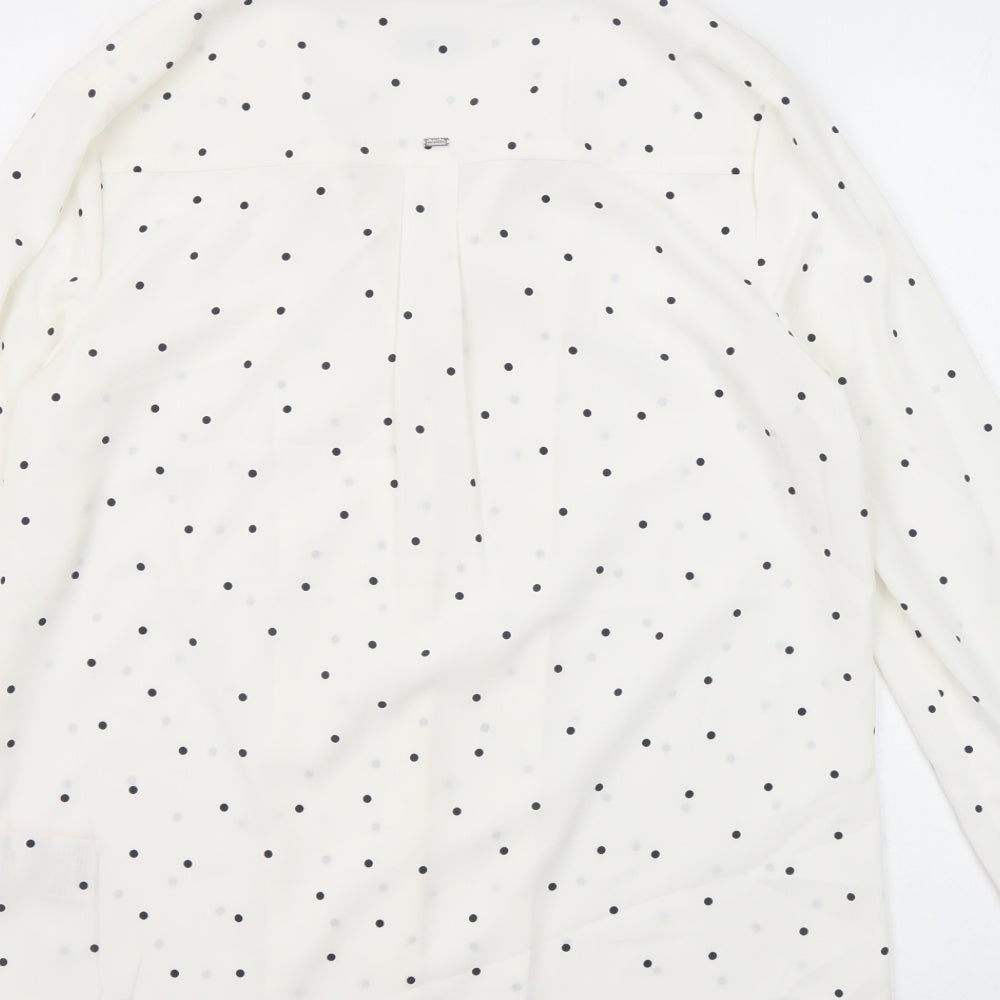 Superdry Womens White Polka Dot Polyester Basic Button-Up Size 10 Collared