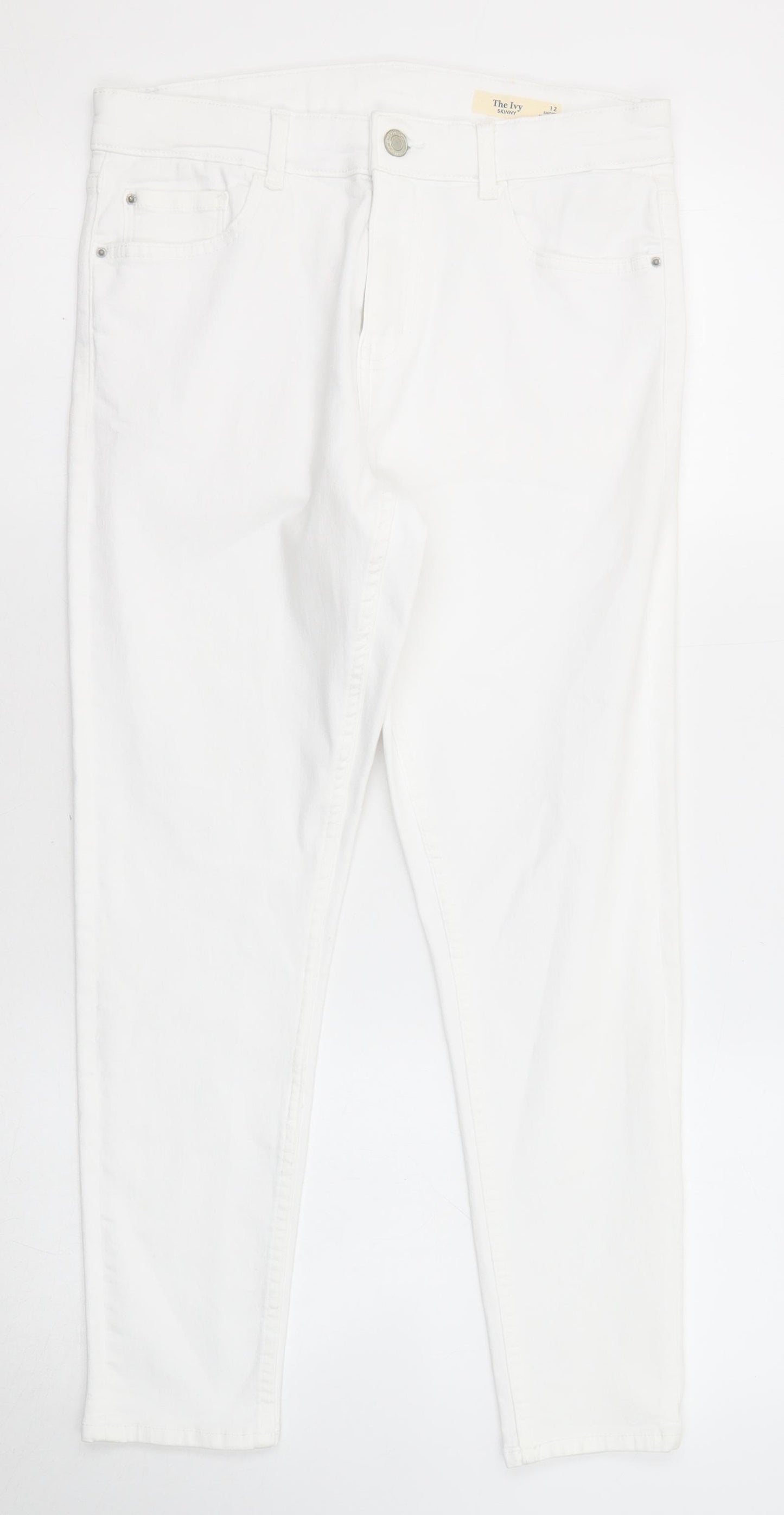 Marks and Spencer Womens White Cotton Skinny Jeans Size 12 Regular Zip