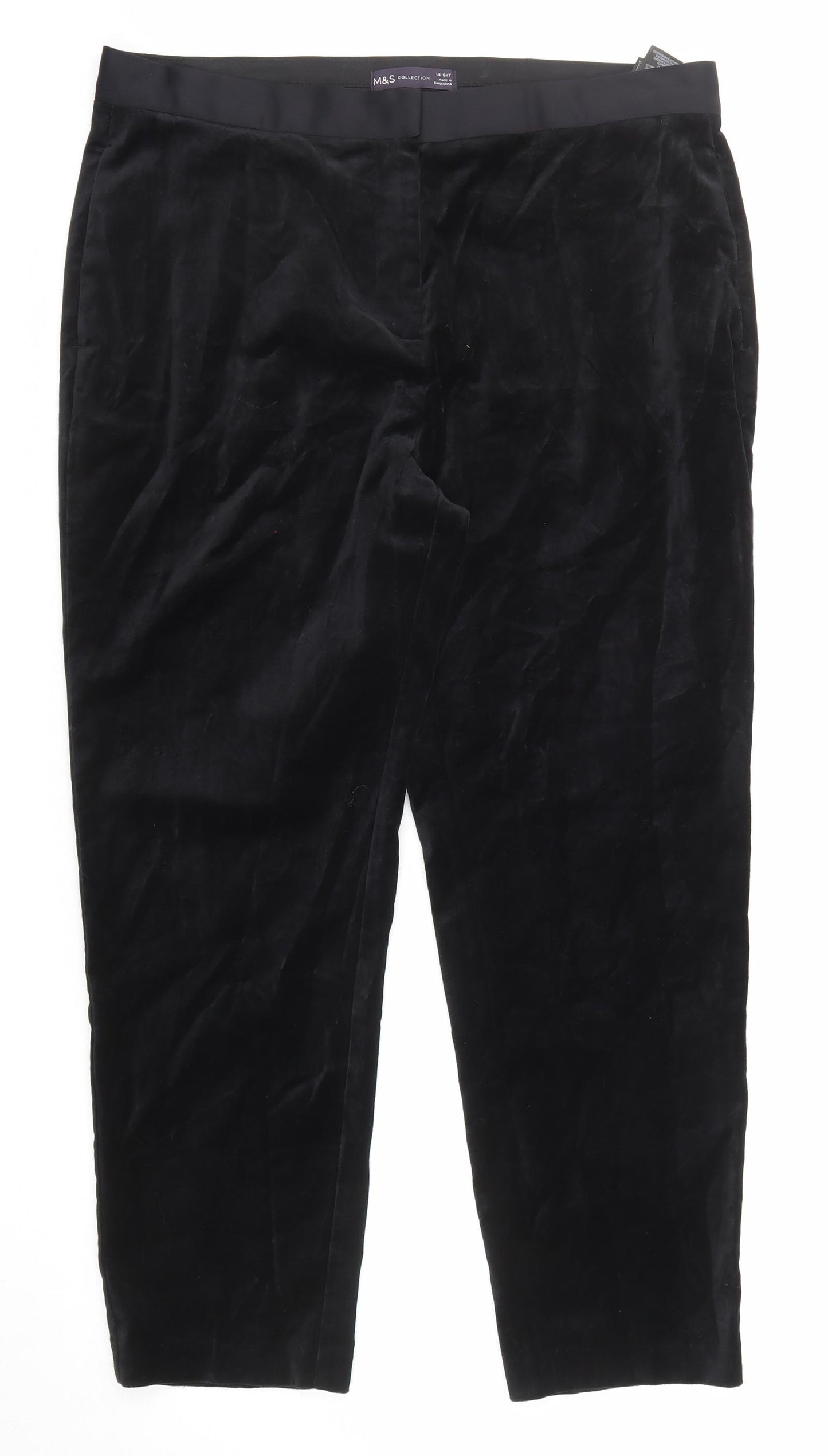 Marks and Spencer Womens Black Cotton Trousers Size 14 Regular Zip