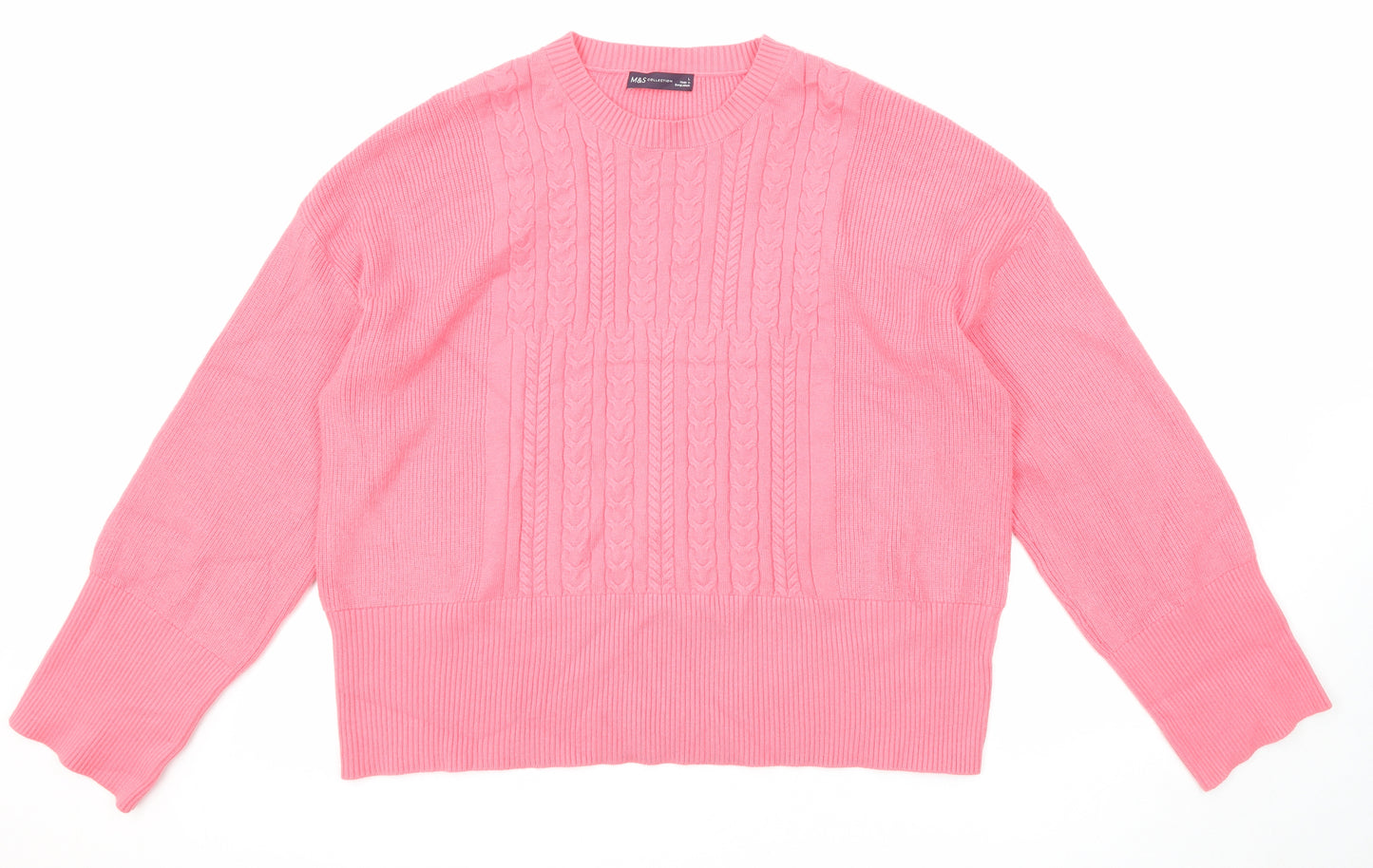 Marks and Spencer Womens Pink Round Neck Viscose Pullover Jumper Size L